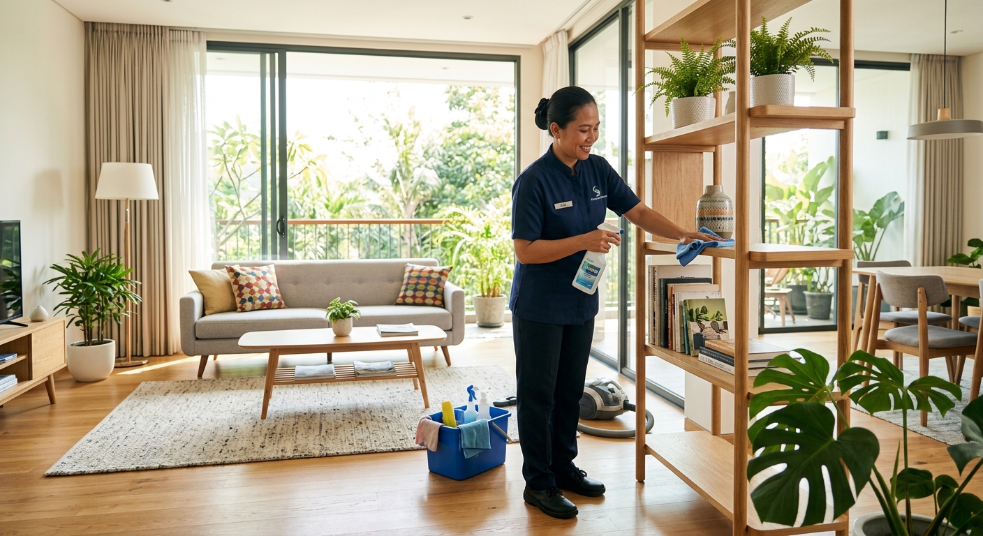 Pembantu membersihkan rumah