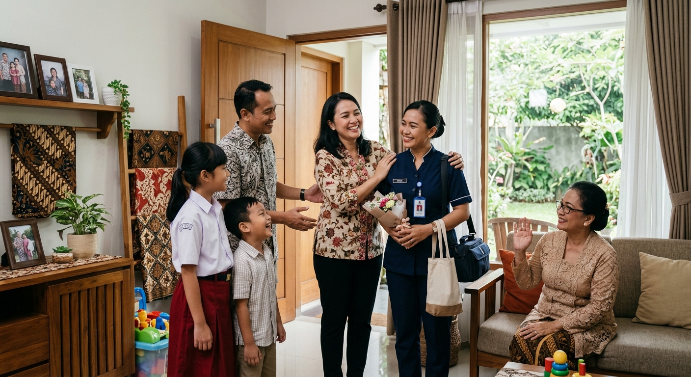 Keluarga bahagia dengan pembantu